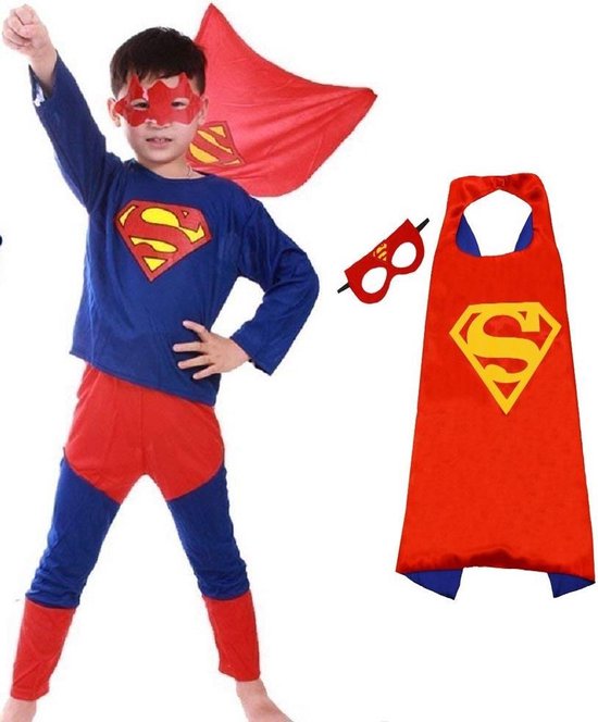 Waarschuwing venster pen Superman verkleedpak Superheld kostuum verkleed pak kinderen 104-110 (S) +  Cape + masker | bol.com