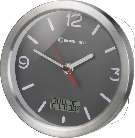 Horloge de salle de bain Bresser MyTime avec température et hygromètre - 17cm - Gris