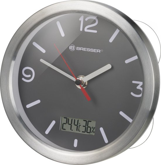 Bresser MyTime Badkamerklok incl. Temperatuur- en Hygrometer - 17cm - Grijs