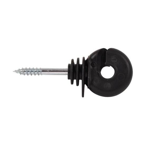 Zwarte ringisolator van Gallagher met schroef.