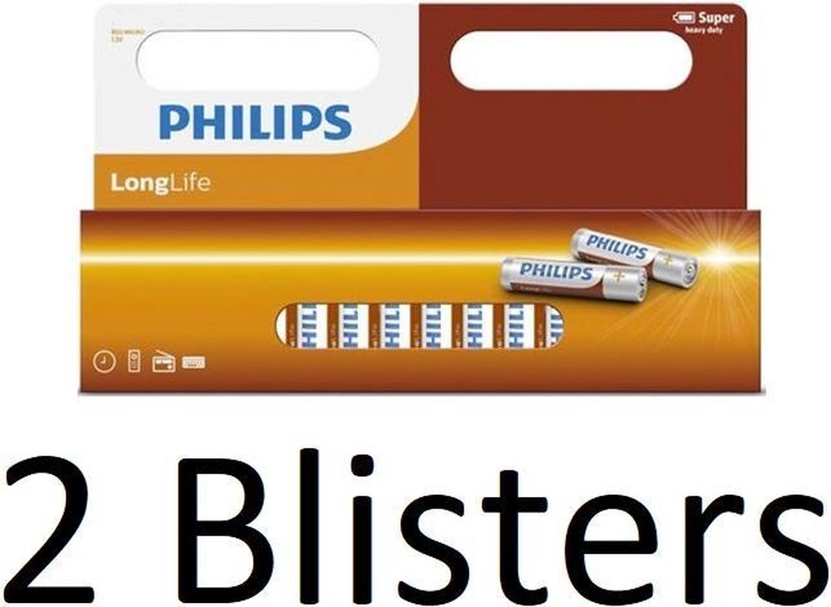24 stuks (2 Blisters a 12 st) philips Longlife AAA batterijen