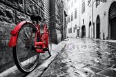 Schilderij - Rode fiets , Zwart wit rood , 3 maten , Wanddecoratie