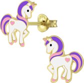 Joy|S - Zilveren pony oorbellen 10 x 13 mm unicorn 14k goudplating