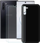 Silicone Soft Back Cover Hoesje Geschikt voor: Samsung Galaxy Note 10 Zwart TPU Siliconen + 2X Tempered Glass Screenprotector