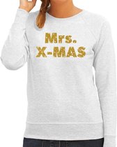 Foute Kersttrui / sweater - Mrs. x-mas - goud / glitter - grijs - dames - kerstkleding / kerst outfit L (40)