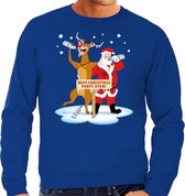 Grote maten foute kersttrui / sweater dronken kerstman en rendier Rudolf - blauw voor heren - Kersttruien / Kerst outfit 4XL (60)