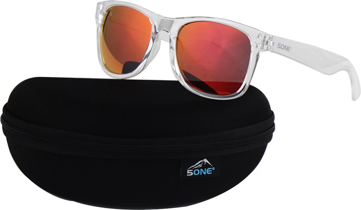 5one® Crystal Red zonnebril - transparant frame - rode spiegellens