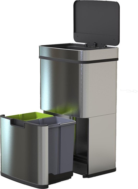 4cookz® Smart Waste RVS afvalscheidingsprullenbak met sensor 72 liter