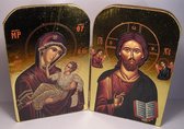 Tweeluik: Grieks Orthodoxe Tweeluik Madonna with Child & Jezus Christus Pantocrator B19xH14cm