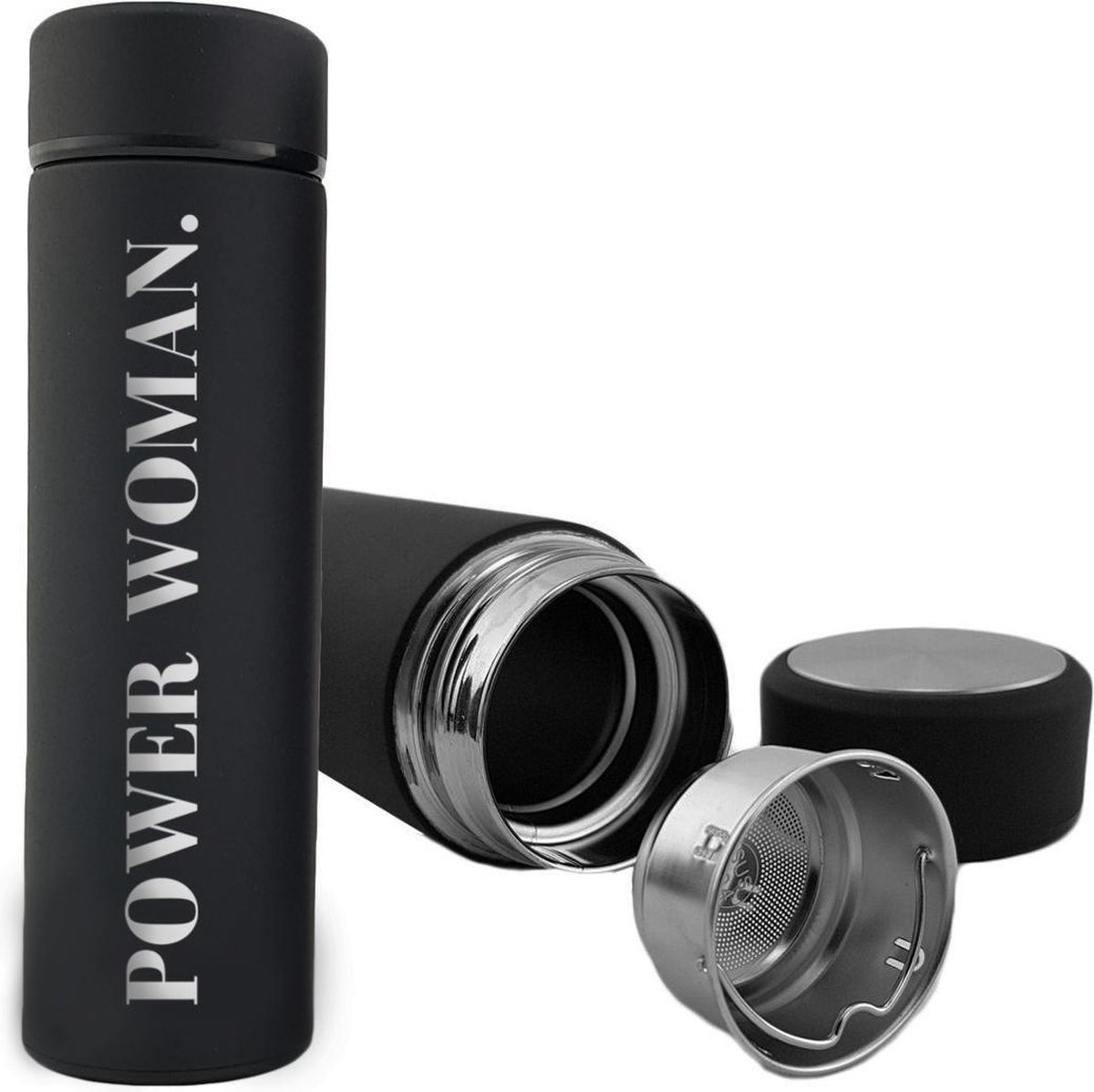 Thermos beker - Luxe Travel Mug - 500 ml - RVS/Zwart met filter