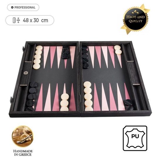 Afbeelding van het spel Leatherette Black & Dusty Pink Backgammon - 48x30cm - met 2 schaduwen  Top Kwaliteit