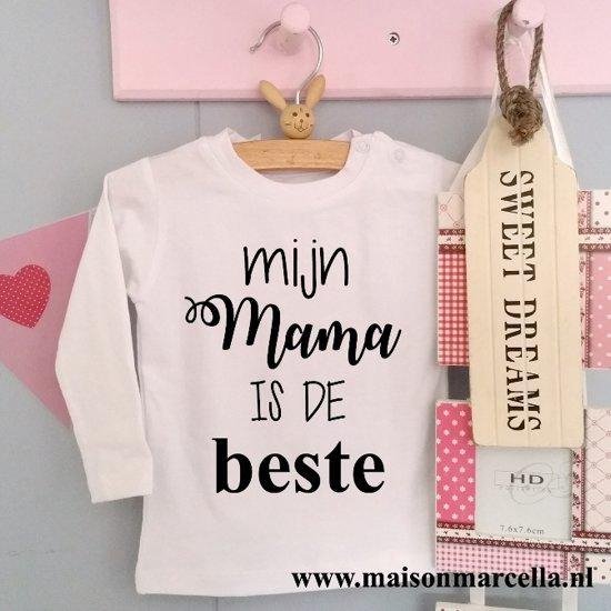 Baby shirtje jongen of meisje tekst mijn mama is de beste | lange mouw T-Shirt | wit zwart| maat 86 | liefste leukste kleding babykleding cadeau verjaardag eerste moederdag