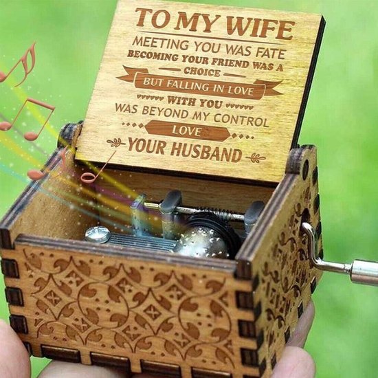 Muziekdoosje - mini - Voor je vrouw - Hout - Hand aangedreven - Muziek - Liefde - Cadeau van Klein & Fijn — afbeelding 5