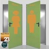 WC sticker vrouw met krulhaar en man met snor. Kleur: Koper/Brons  (23)