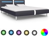Bedframe Zwart 160x200 cm Kunstleer met LED (Incl LW Led klok) - Bed frame met lattenbodem - Tweepersoonsbed Eenpersoonsbed