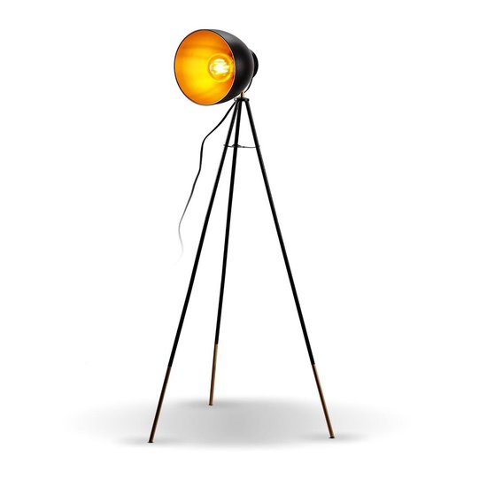 B.K.Licht - Lampadaire - rétro - lampe à pied - métal - design - diamètre 24cm - or noir - E27