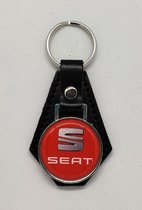 Sleutelhanger - Seat - Rood met Zilver Logo - Leer - Leather - Metaal - Auto