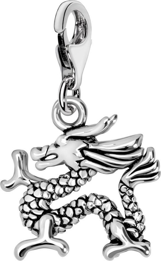 Quiges – 925 - Zilver – Charm - Bedel - Hanger - 3D Chinese Draak - met – sterling - zilver - karabijnslot - geschikt - voor - Zinzi, Thomas – Sabo - Ti Sento - Bedelarmband HC286