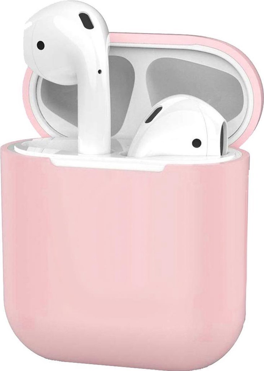 Hoesje - Geschikt voor Apple Airpods 1 / 2 - Siliconen Dun Met Clip - Case Cover - Silicone Hoes - Lichtroze