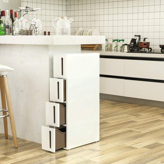 voetstuk Met name Symfonie Keukentrolley met 4 laden, ladenkast op wielen voor keuken en badkamer -  wit | bol.com