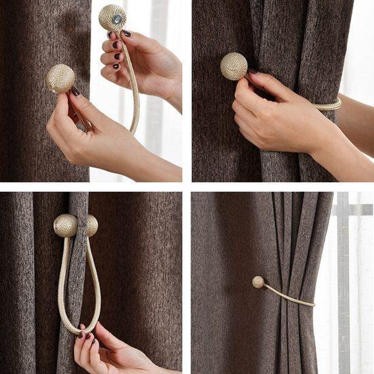 TopHomer Magnetische gordijnhouders, 2 stuks, 10 kleuren | Voor woon-/slaapkamer, badkamer & eetkamer, past bij gordijnen/vitrage/douchegordijnen (Dieprood