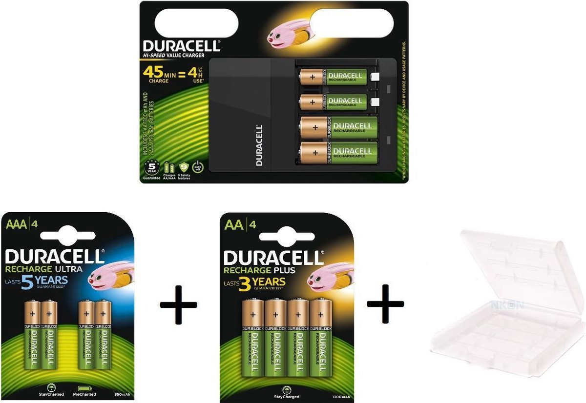 Duracell CEF 14 Hi-Speed Batterij Oplader Inclusief 6 Duracell AA 1300mah en 6 AAA 750 mah + Batterij doosje