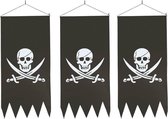 3x Zwarte piraten vlag met doodskop 86 cm - Piraten vlaggen - Piraat thema versiering horror/Halloween/Carnaval
