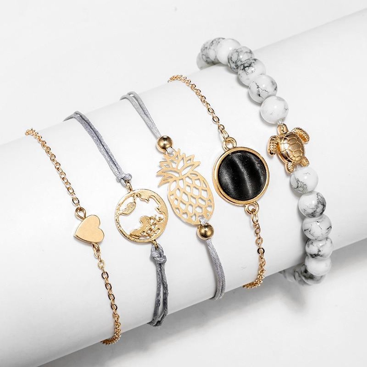 Bohemian Set armbanden 5 delig love hart schildpad annas aarde