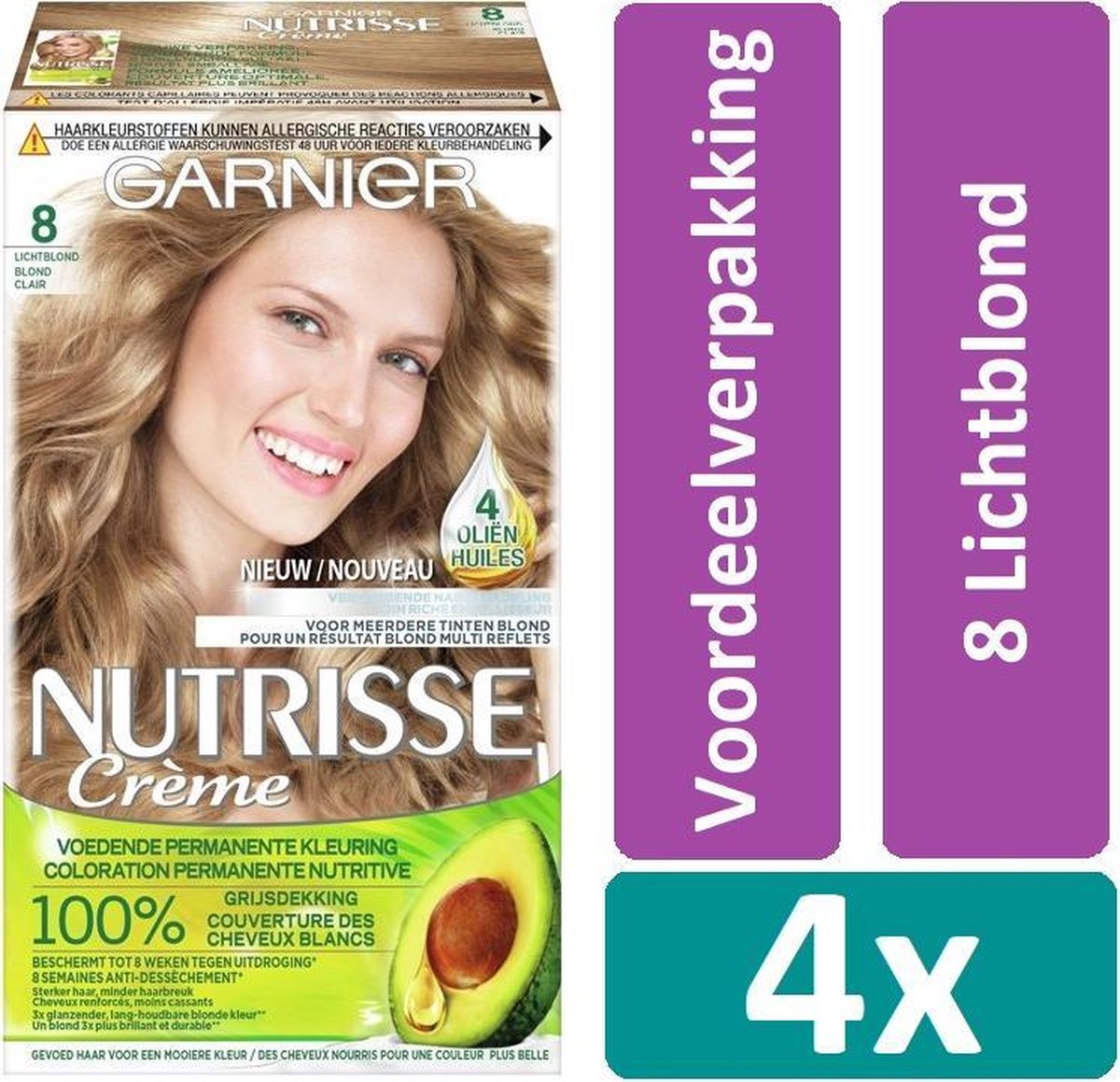 Garnier Nutrisse Cream Teinture pour cheveux 8 Blond clair 4 pièces  Ensemble d'avantages | bol.