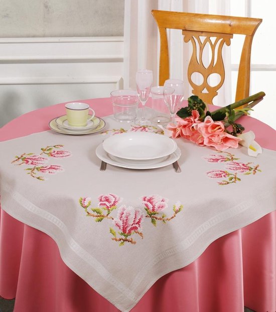 bol.com | Vervaco tafelkleed Magnolia borduren PN-0013102 voorbedrukt  kruissteek