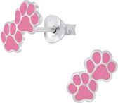 Joy|S - Zilveren dierenpoot oorbellen 9 x 5 mm kat hond poot roze