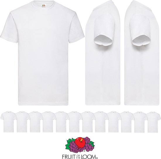 12 pack witte Fruit of the Loom shirts ronde hals maat M Valueweight