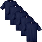 5 Fruit of the Loom T-shirts 100% katoen marineblauw S