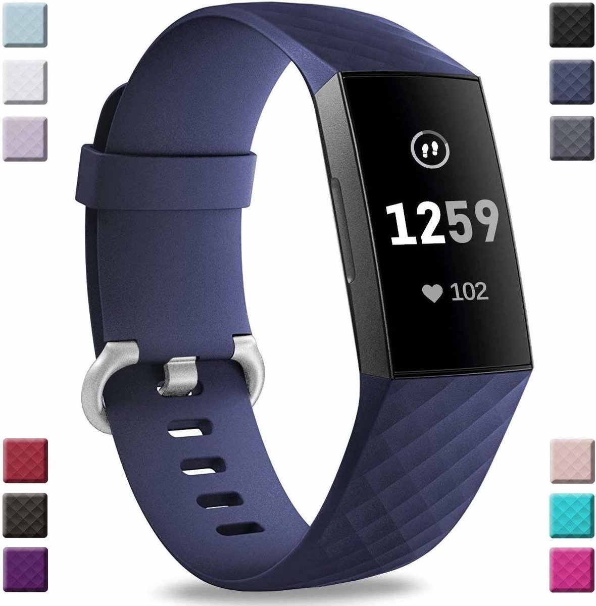 Fitbit Charge 3 silicone band zwart Afmetingen Maat S bol