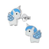 Joy|S - Zilveren baby eenhoorn oorbellen 8 x 10 mm kristal blauw unicorn