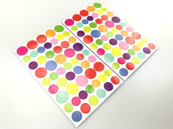 Kleurrijke rondjes stickers| 2 vellen| 54 stickers per vel | | bol