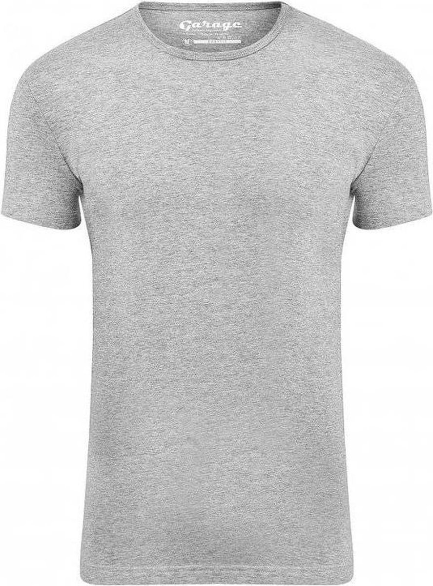 Garage 201 - Bodyfit T-shirt ronde hals korte mouw grijs melange S 80% katoen 15% viscose 5% elastan