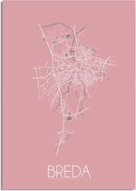 DesignClaud Plattegrond Breda Stadskaart Poster Wanddecoratie - Roze - A2 + fotolijst wit (42x59,4cm)