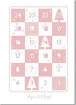 DesignClaud Adventskalender poster - Kerst Poster - Tekst poster - Roze A4 + Fotolijst zwart