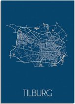 DesignClaud Tilburg Plattegrond poster Blauw - A2 + fotolijst wit (42x59,4cm)