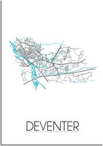 DesignClaud Plattegrond Deventer Stadskaart Poster Wanddecoratie - Wit - A4 + fotolijst wit (21x29,7cm)