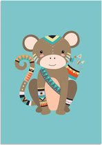 DesignClaud Aap - Indianen stijl - Tribal Kinderposter A4 + Fotolijst wit