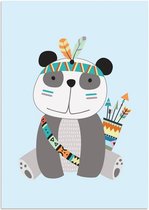 DesignClaud Panda - Indianen stijl - Tribal - kinderkamer poster A2 + Fotolijst wit