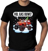 Grote maten foute Kerst shirt / t-shirt - Santa op monstertruck / truck - vol gas ouwe zwart voor heren - kerstkleding / kerst outfit 3XL