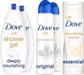 Dove Original Set - Douchegel, Anti-transpirant Deodorant Spray & Body Lotion - Voordeelverpakking