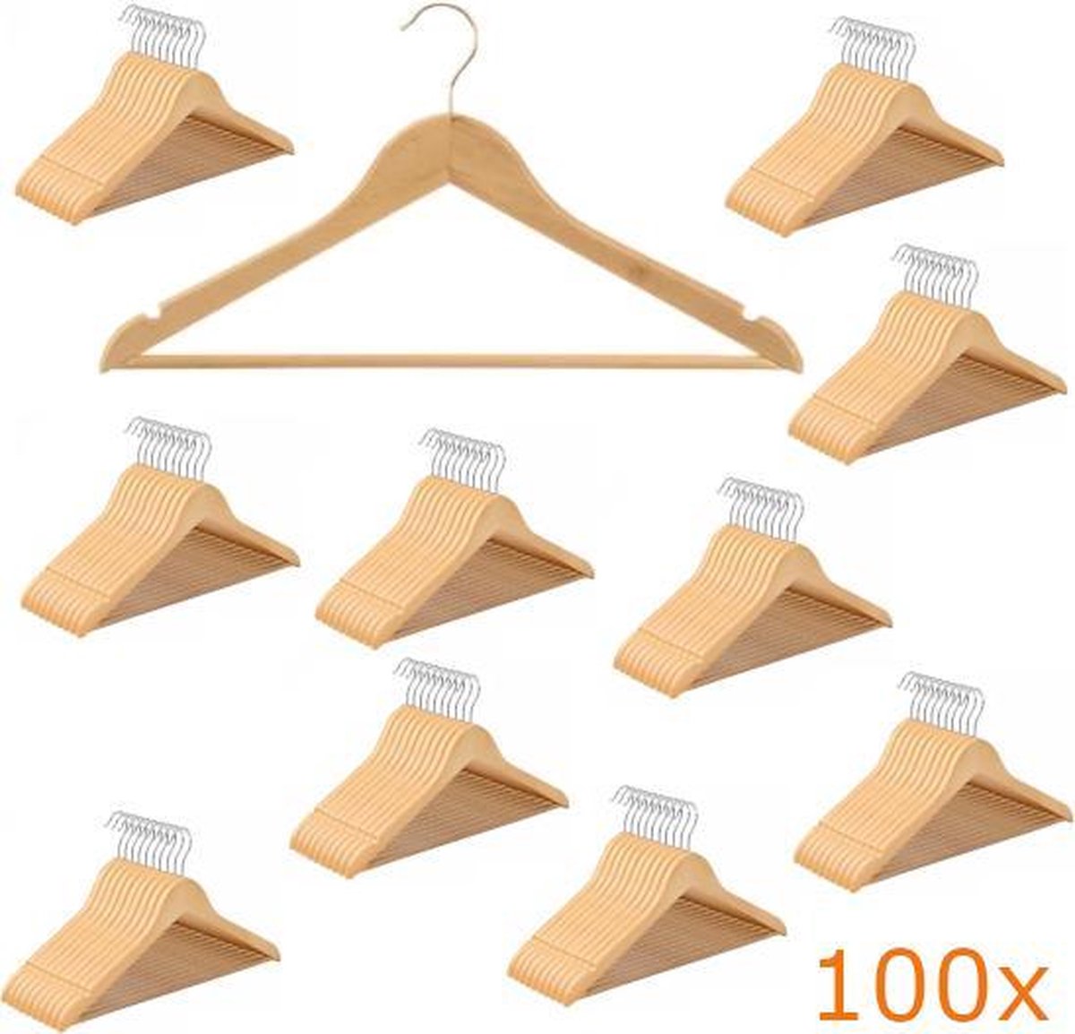 Kledinghangers – met broeklat - hout – garderobehangers – bruin Pak van 100