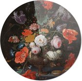 Stilleven met bloemen en een horloge | Abraham Mignon | Rond Plexiglas | Wanddecoratie | 90CM x 90CM | Schilderij | Oude meesters | Foto op plexiglas