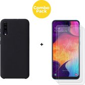 Samsung Galaxy A50 Telefoonhoesje met 2 x Screenprotector | Siliconen Tpu Smartphone Back Cover Zwart | Gehard Beschermglas