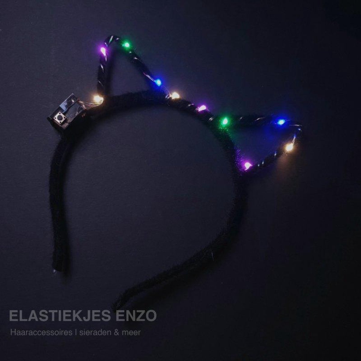 LED Haarband Kattenoortjes Zwart/ Multi