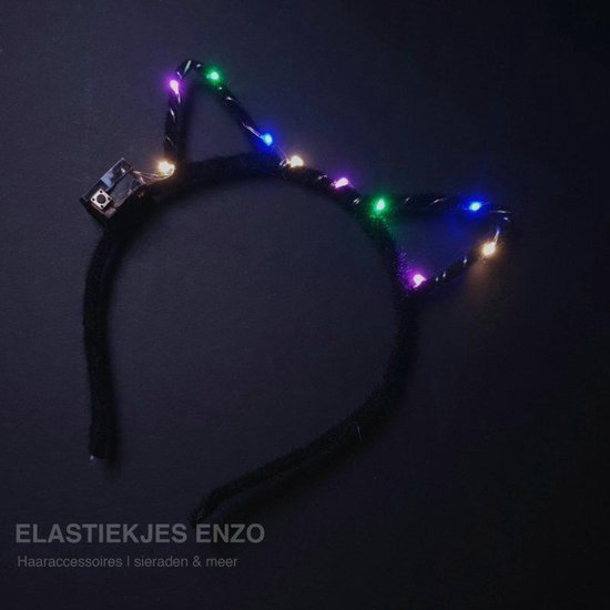 LED Haarband Kattenoortjes Zwart/ Multi